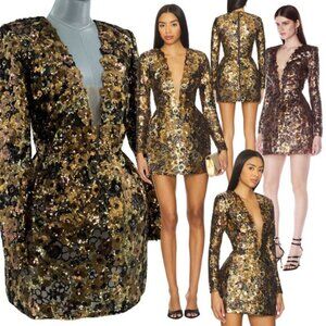 🆕 BRONX & BANCO 🧿 NWOT Isabella Long Sleeve Mini Dress, Gold Multi - Sz L US 8